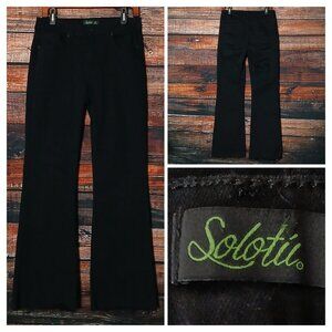 Solo Tu Jeans Size 11 30 High Rise Flare Leg Black Denim Stretch Repreve Raw Hem